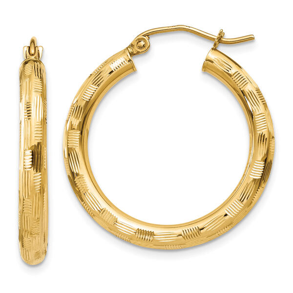 Gold Classics&#40;tm&#41; 14kt. Gold 25mm Textured Hoop Earrings - image 