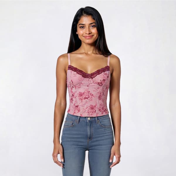 Juniors Madden Girl Corset Top w/ Flower Trim - image 
