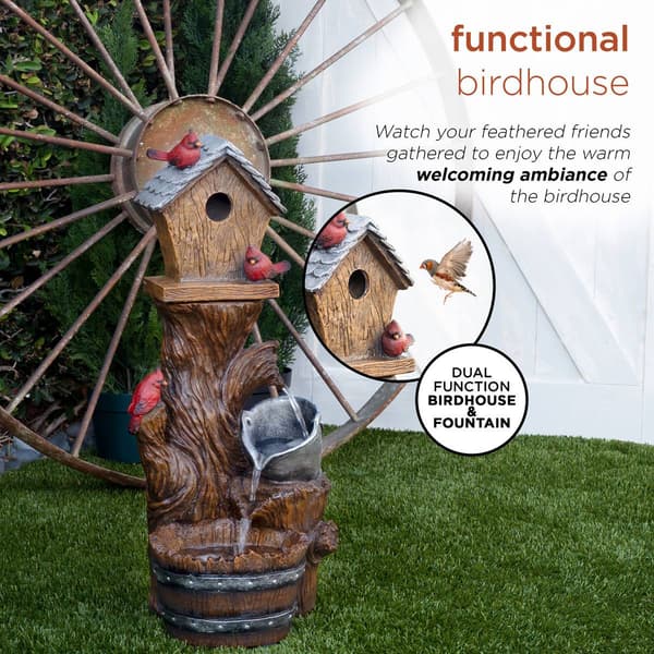 Alpine Cardinal Birdhouse Cascading Barrel Fountain