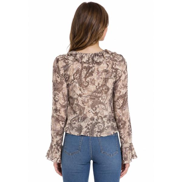 Juniors No Comment Tie Front Ruffle Bell Sleeve Blouse