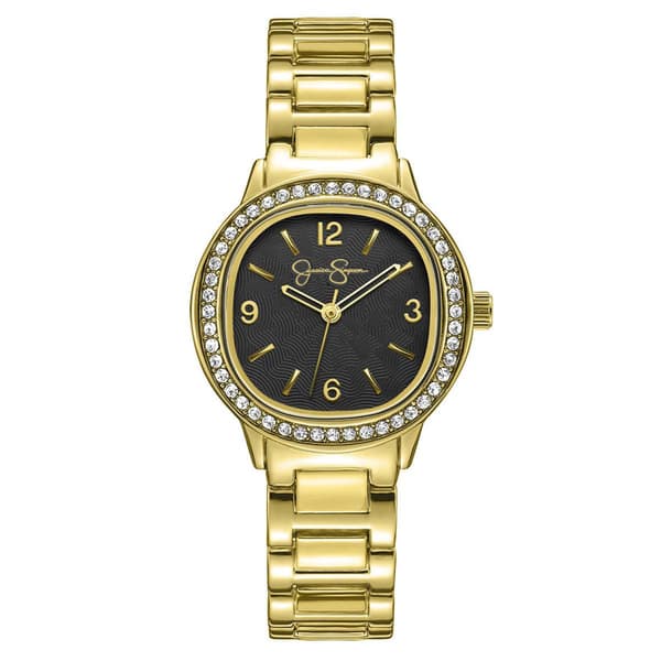 Womens Jessica Simpson Gold-Tone Cushion Crystal Watch - JS0120GD - image 