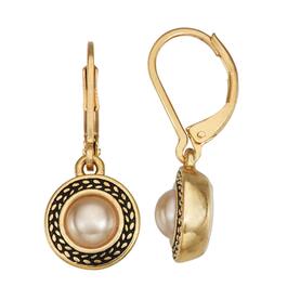 Napier 1.2in. Gold-Tone Cocoa Pearl Drop Leverback Earrings