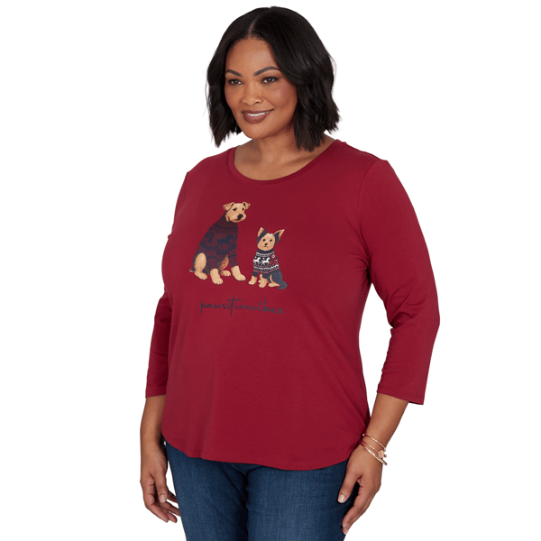 Plus Size Ruby Rd. Must Haves II 3/4 Sleeve Pawsitive Vibes Tee