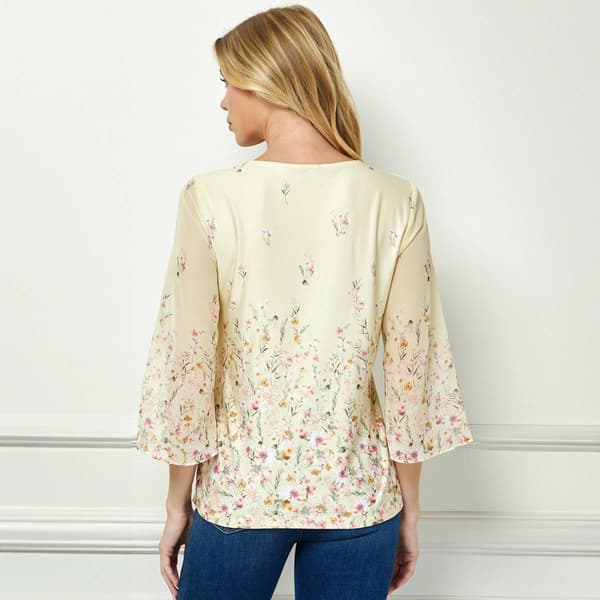 Womens Sara Michelle 3/4 Sheer Sleeve Pearl Detail Floral Blouse