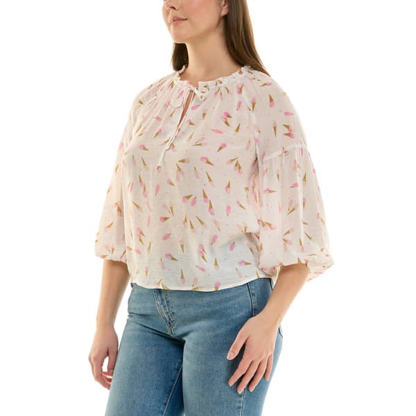 Womens Zac & Rachel 3/4 Sleeve Tie Neck Ice Cream Blouse