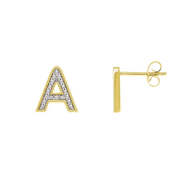 Accents by Gianni Argento Gold Diamond A Initial Stud Earrings - image 