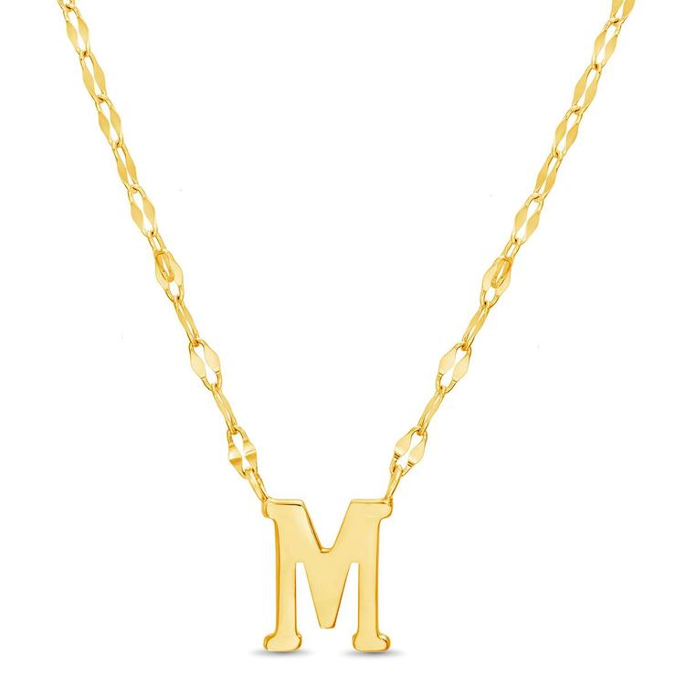 Sterling Silver Gold Polished M Initial Pendant Necklace