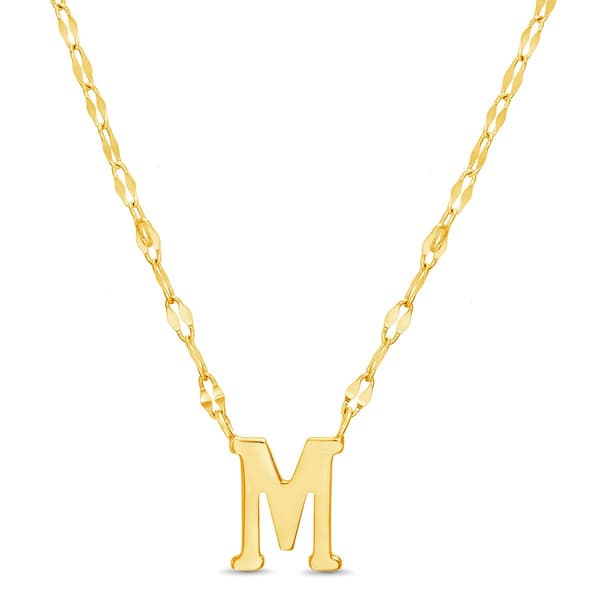 Sterling Silver Gold Polished M Initial Pendant Necklace - image 