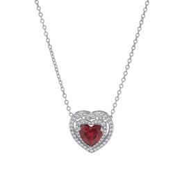 Halo Ruby & CZ Heart Pendant Necklace