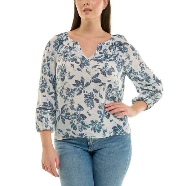 Womens Zac & Rachel 3/4 Puff Sleeve Floral Blouse