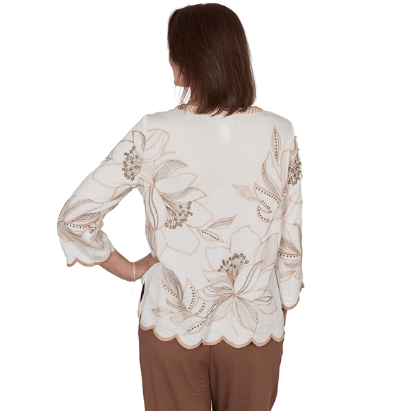 Petite Alfred Dunner Spice Market Scallop Edge Floral Blouse