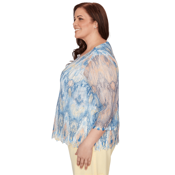 Plus Size Alfred Dunner Out Of The Blue Scallop Trim Ikat Blouse