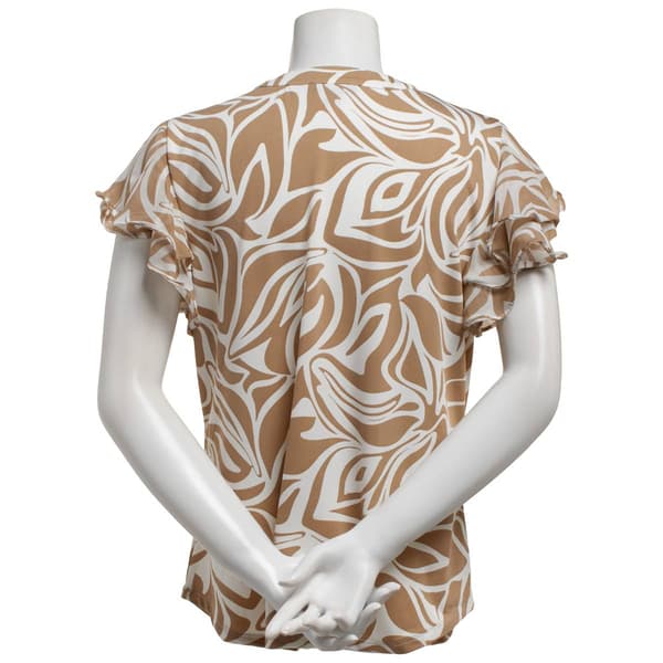 Womens Sara Michelle Short Flutter Sleeve Button Front Blouse