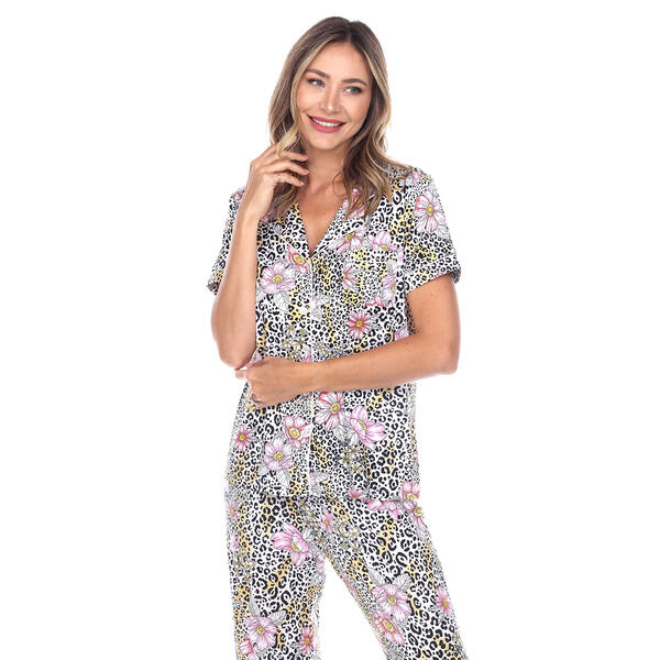 Womens White Mark 2pc. Leopard Floral Pajama Set