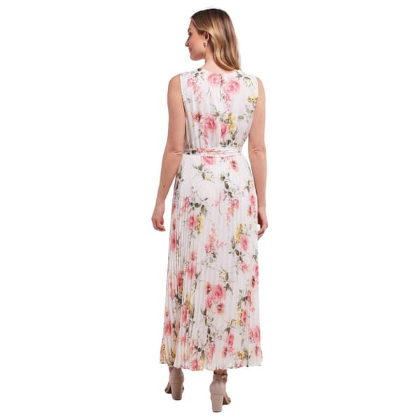 Womens Sandra Darren Sleeveless Floral Pleated Chiffon Maxi Dress