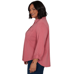 Plus Size Ruby Rd. Game of Luxe Tab Sleeve Casual Button Down