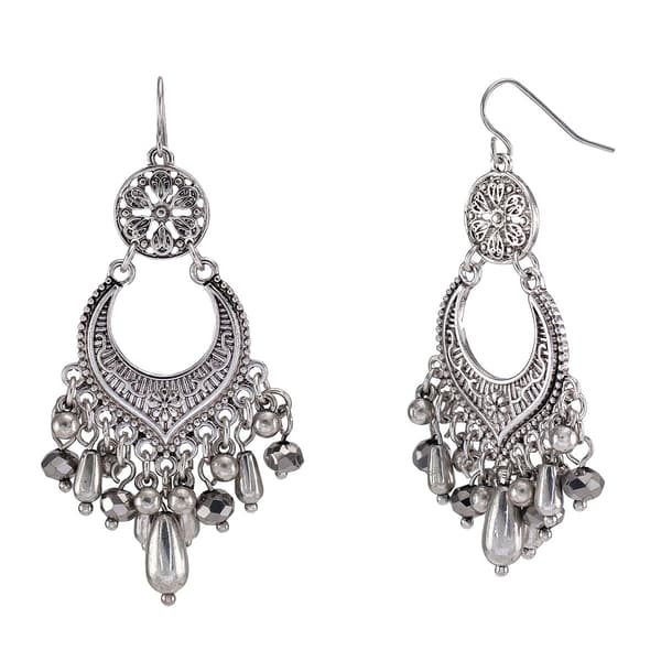 Ruby Rd. Silver-Tone Bead Fringe Drop Chandelier Earrings - image 