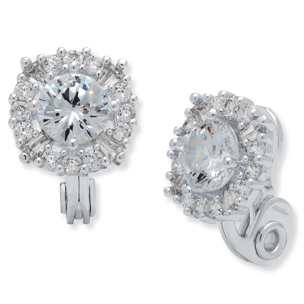Anne Klein Crystal Round Halo EZ Comfort Clip On Earrings - image 