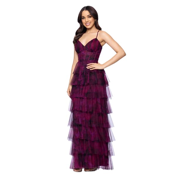 Juniors Blondie Nites Mesh Ruffle A-Line Dress