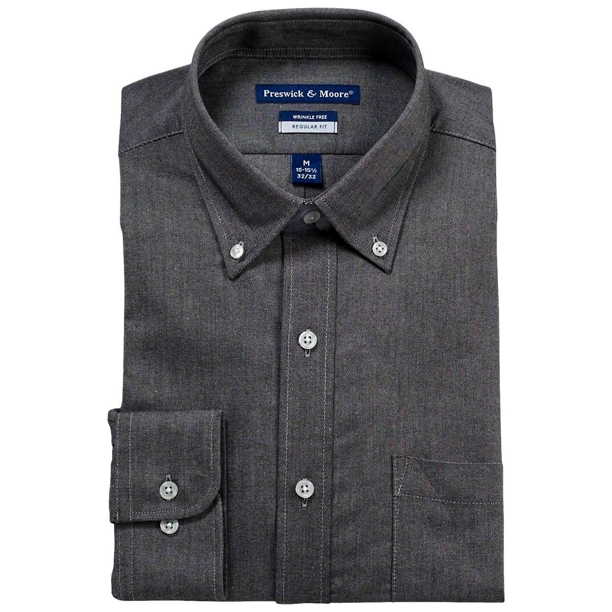 Mens Preswick & Moore Regular Fit Oxford Dress Shirt - Dark Grey