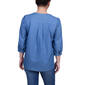 Womens NY Collection 3/4 Roll Sleeve Denim Button Down Blouse - image 2
