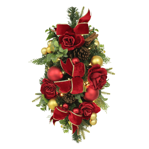 Puleo International Pre-Lit Adorned Red & Gold Banister Swag
