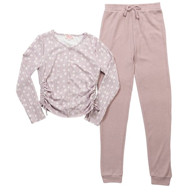 Girls &#40;7-16&#41; Poof Girl Long Sleeve Side Cinch Rib Top & Joggers - image 