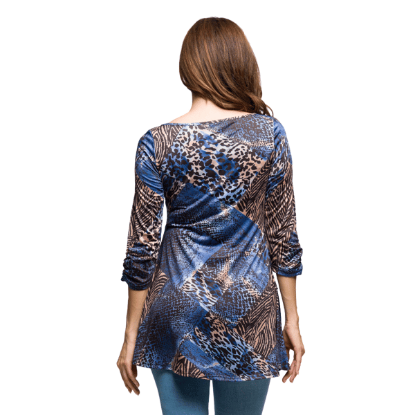 Womens 24/7 Comfort Apparel Blue Animal Print Tunic Top