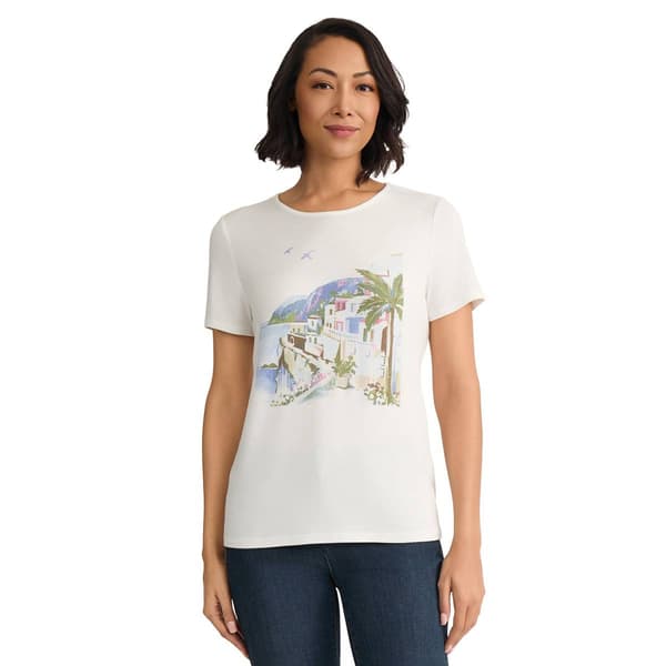 Womens Jones New York Short Sleeve Scenic Graphic Top - image 