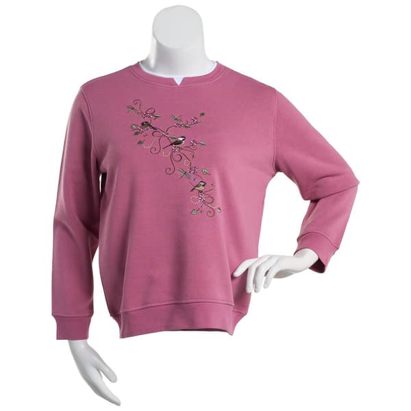 Plus Size Hasting & Smith Embroidered Leaf Bird Sweatshirt - image 