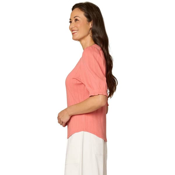 Womens Democracy Elbow Puff Sleeve Split Neck Blouse