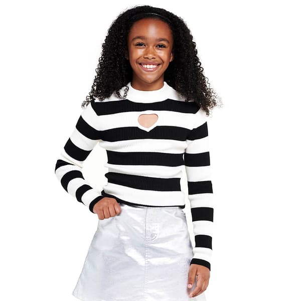 Girls &#40;7-16&#41; Luv Betsey Mock Neck Stripe Heart Cut Out Sweater