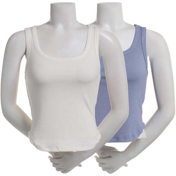 Juniors Pink Rose 2pk. Modal Spandex Rib Square Neck Tank Tops