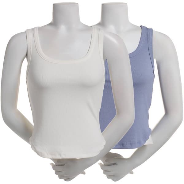 Juniors Pink Rose 2pk. Modal Spandex Rib Square Neck Tank Tops - image 