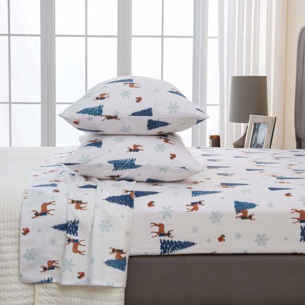 Freshfolds Cotton Little Holly Holiday 4pc. Flannel Sheet Set