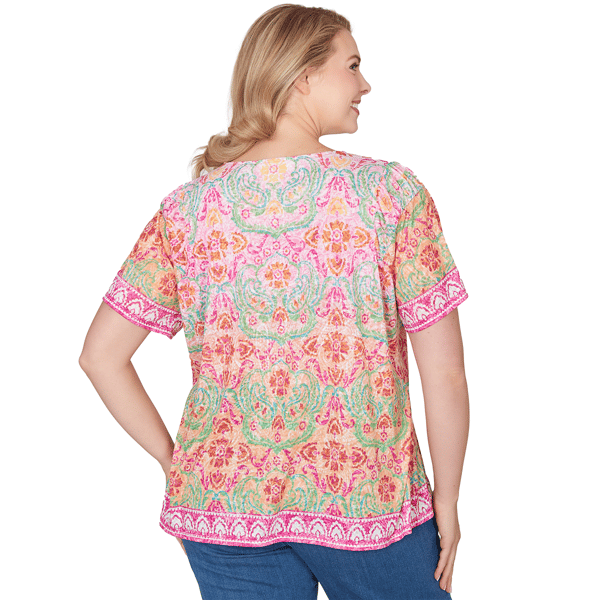 Plus Size Ruby Rd. Hothouse Florals Short Sleeve Damask Tee