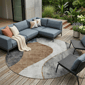 HomeRoots Grey Charcoal & Brown Round Abstract Area Rug - image 1