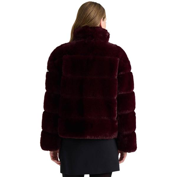 Womens NVLT Wide Stripe Faux Fur Coat with Stand Collar