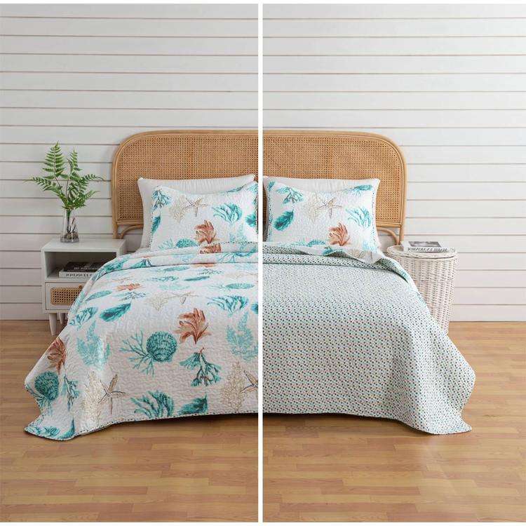 FreshFolds 3pc. Coastal Shell Themed Bedspread Quilt Set