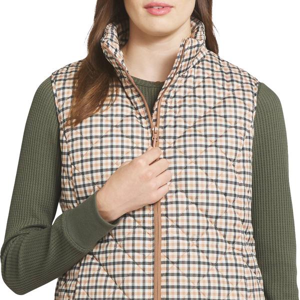 Womens LANDS’ END® Tattersall Check Mock Neck Zip-Up Puffer Vest