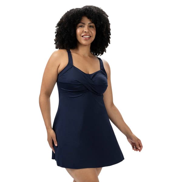 Womens Dolfin(R) Aquashape Pleat Front Fit & Flare Swimdress - image 