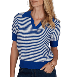 Womens Ruby Rd. Game of Luxe Short Sleeve Stripe Sweater