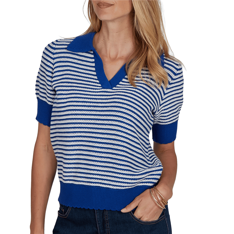 Womens Ruby Rd. Game of Luxe Short Sleeve Stripe Sweater