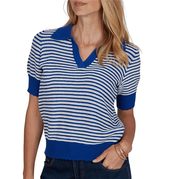 Womens Ruby Rd. Game of Luxe Short Sleeve Stripe Sweater