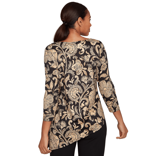 Womens Ruby Rd. Red Allure Gold Foil Shimmer Floral Blouse - Boscov's