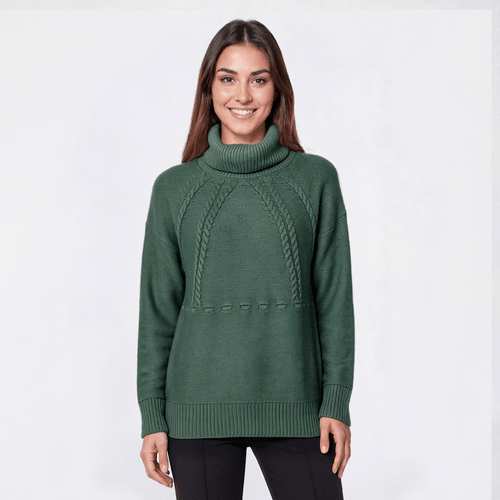 Womens Napa Valley Long Sleeve Cable Yoke Turtleneck Sweater
