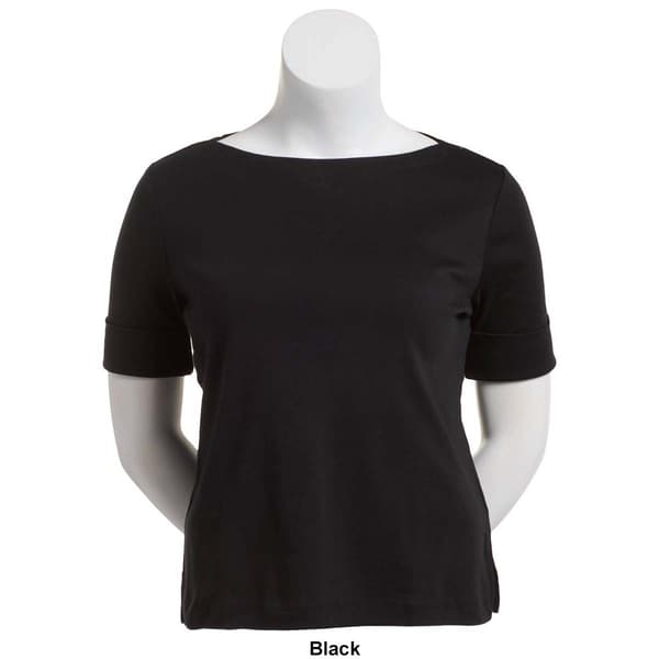 Petite Hasting & Smith Elbow Sleeve Solid Boat Neck Tee