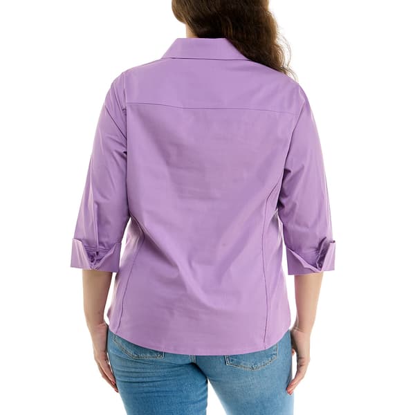 Petite Zac & Rachel 3/4 Sleeve Pleated Front Casual Button Down