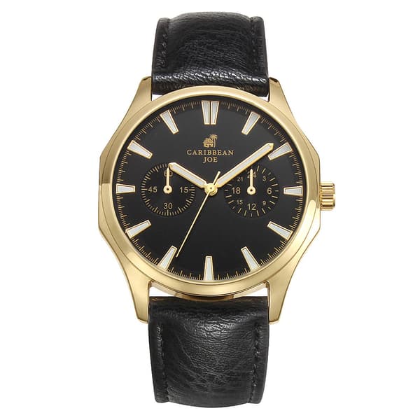 Mens Caribbean Joe Gold-Tone Black Dial Watch - CJ7159GD - image 