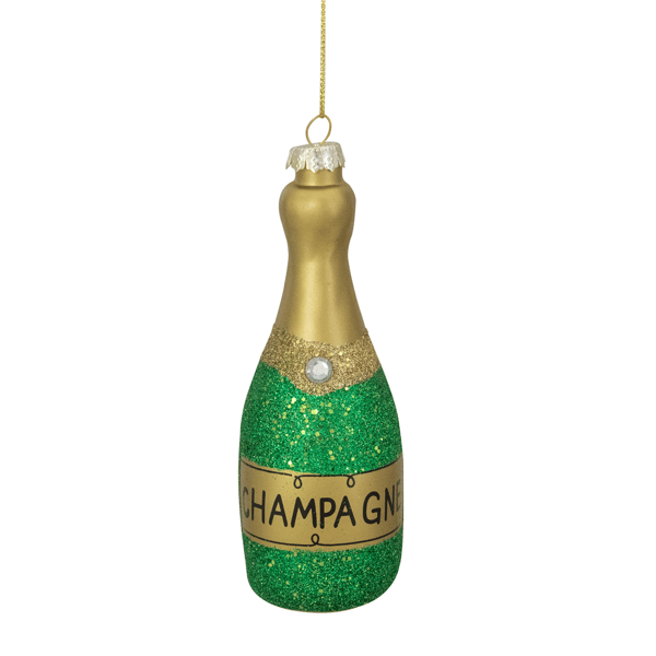 Northlight Gold & Green Glass Champagne Bottle Christmas Ornament - image 